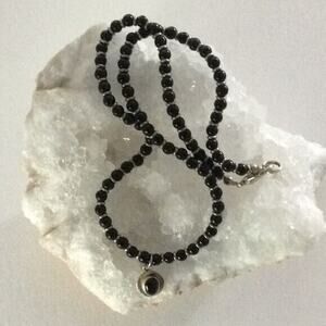 ONYX NECKLACE Sterling And Onyx Charm Size -@9”